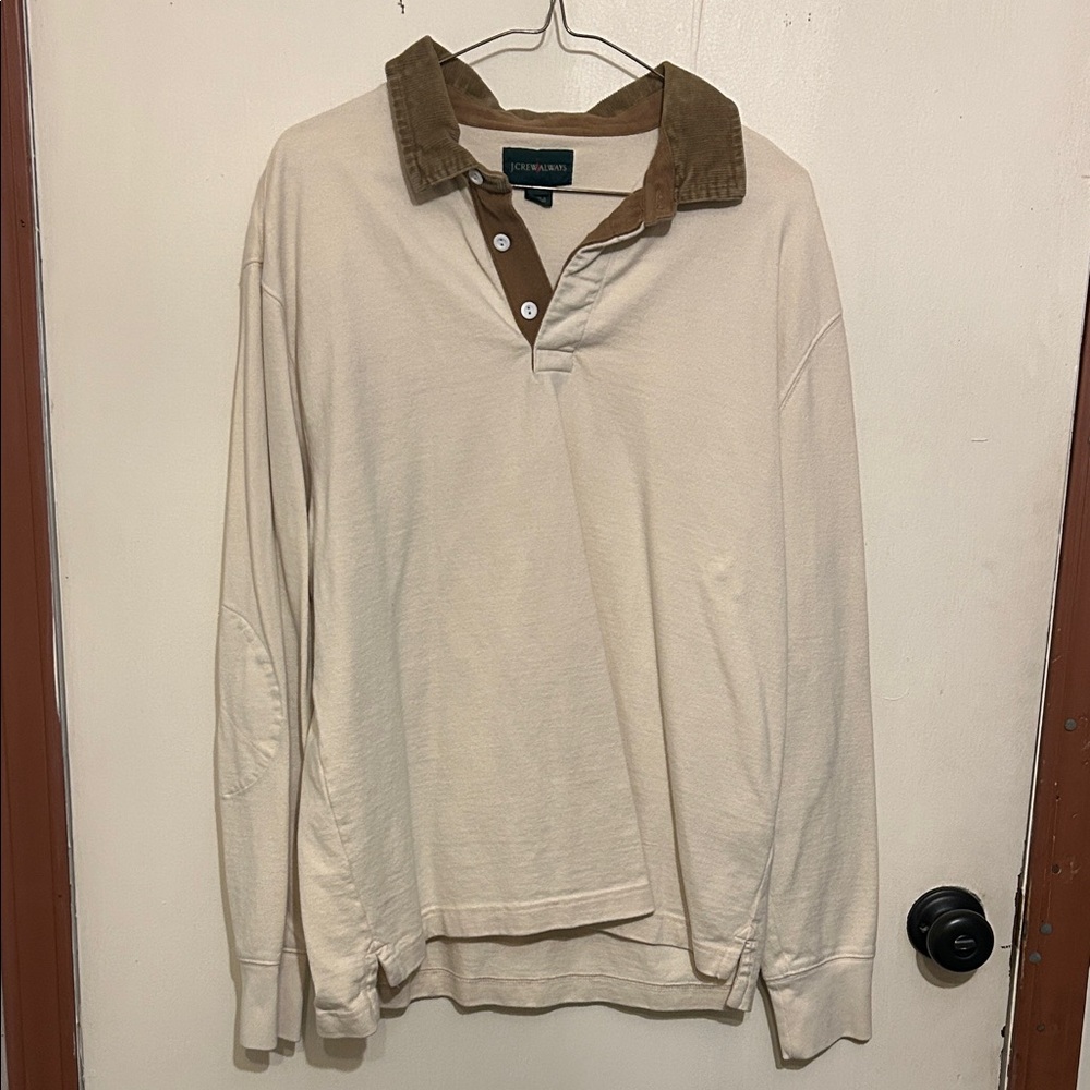 J Crew Men's Cream and Brown Casual Shirt